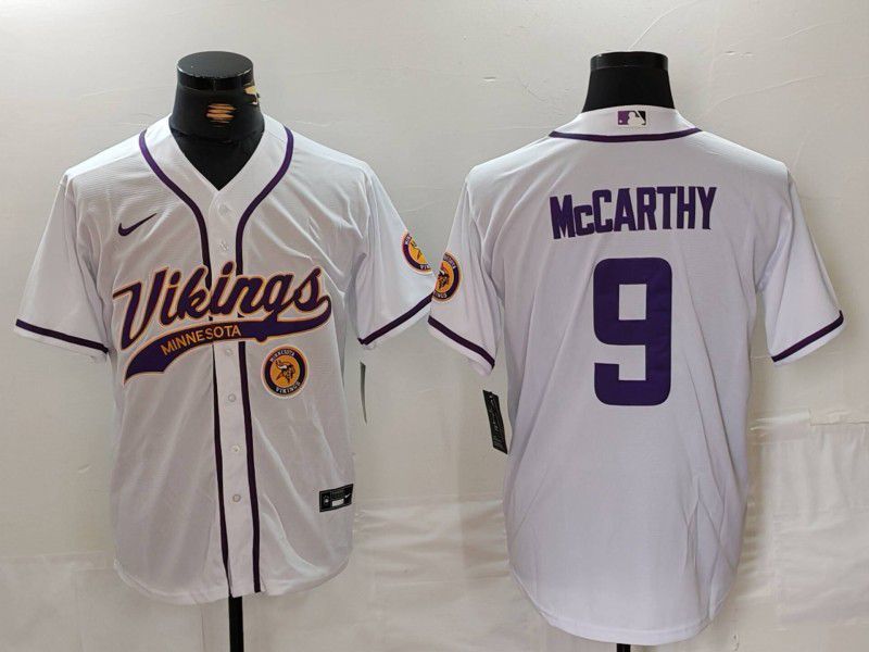 Men Minnesota Vikings 9 Mccarthy White Joint Name 2024 Nike Limited NFL Jersey style 3